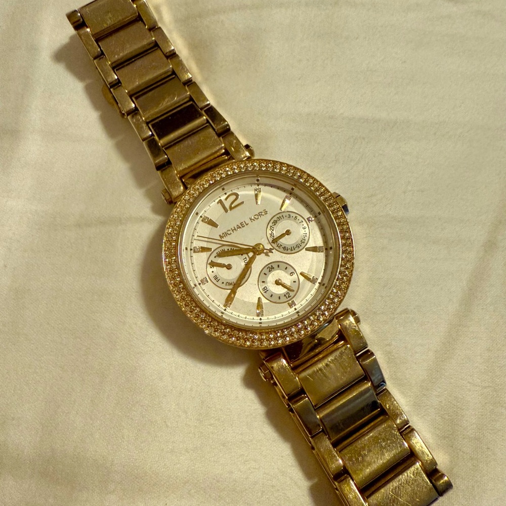 Michael Kors Gold and White Chronograph Watch